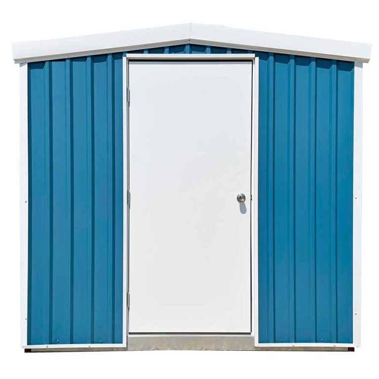 Siding: Hawaiian Blue | Trim: Polar White | Door: Swing