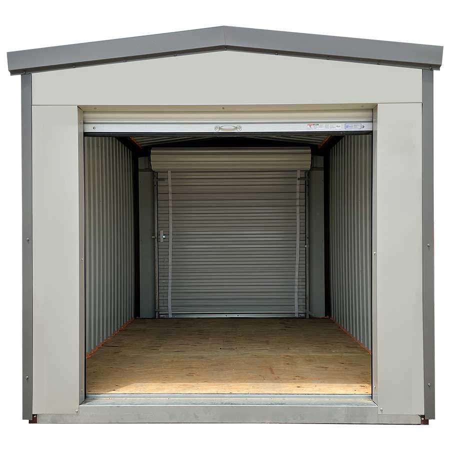 Siding: Ash Gray | Trim: Charcoal Gray | Door: Double Roll-Up